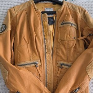 Mustard Leather Moto Jacket - Yellow/Tan